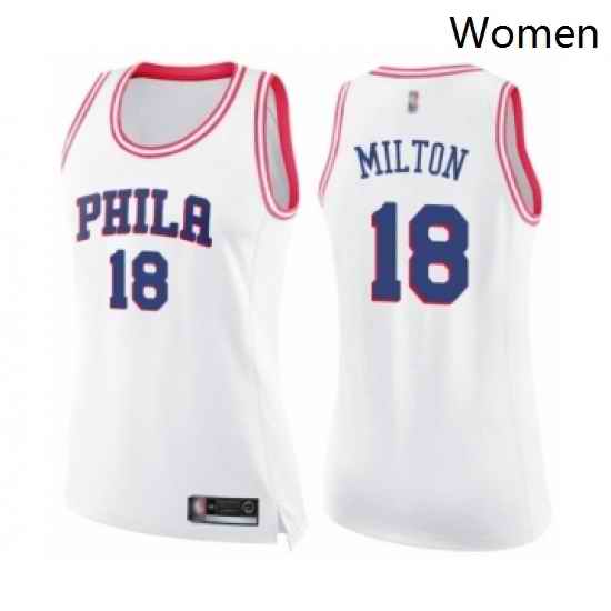 Womens Philadelphia 76ers 18 Shake Milton Swingman White Pink Fashion Basketball Jersey